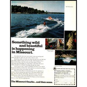 1970 Missouri Ozarks Travel Tourism Vintage Print Ad Water Skiing Caves Wall Art